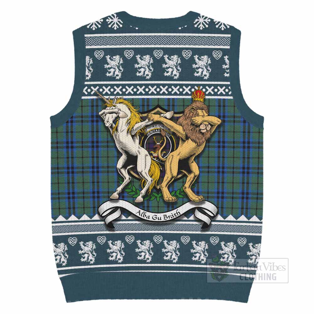 Keith Clan Tartan Crest Christmas Knitted V-Neck Vest Coat of Arms Funny Style - Tartan Vibes Clothing