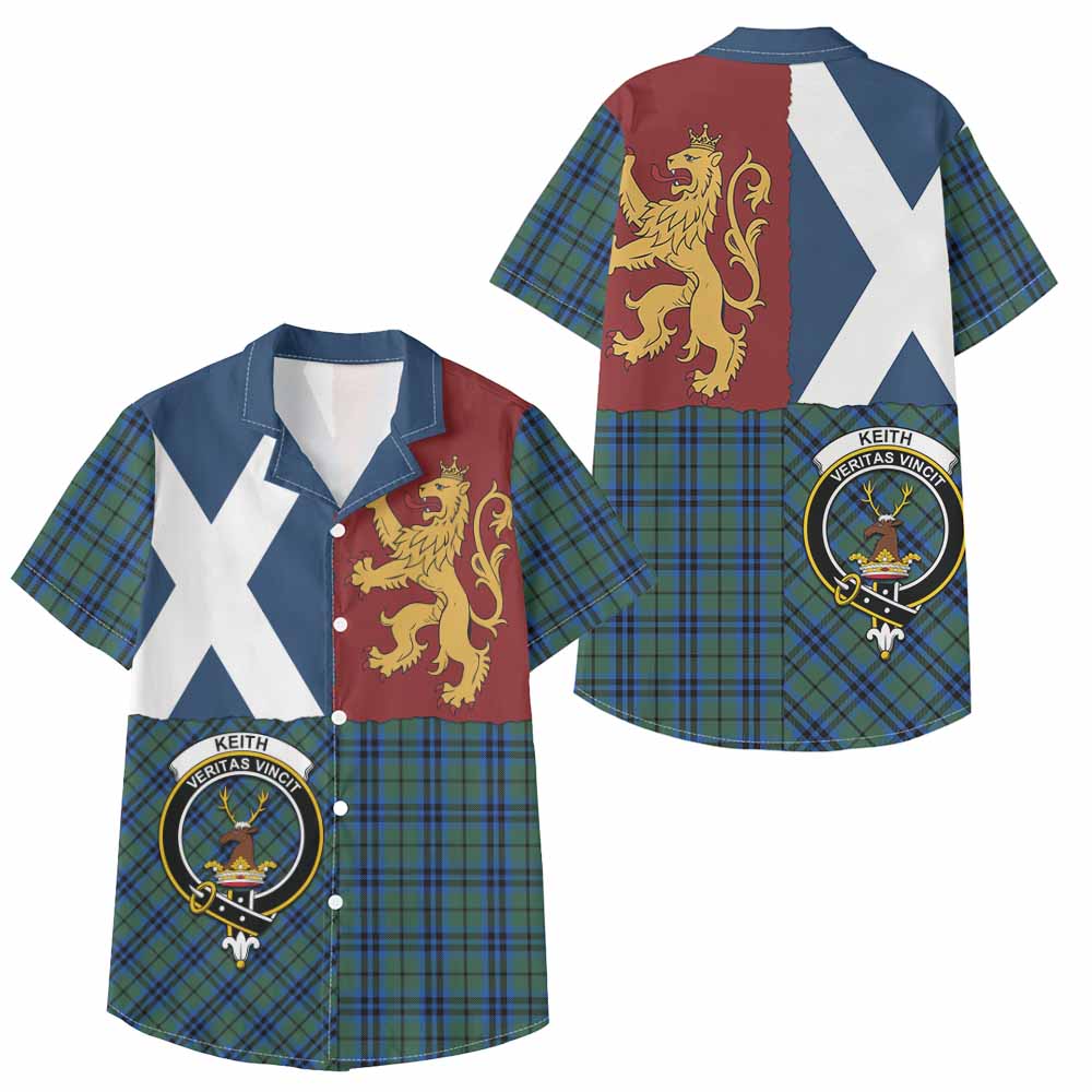 Keith Crest Tartan Kid Hawaiian Shirt with Lion Rampant Saltire Style - Tartan Vibes Clothing