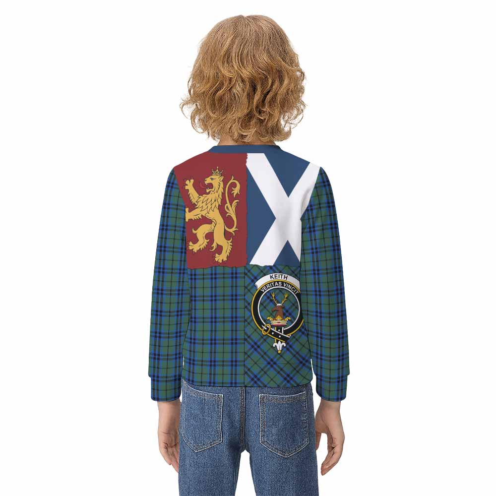 Keith Crest Tartan Kid Knitted Sweatshirt with Lion Rampant Saltire Style - Tartan Vibes Clothing