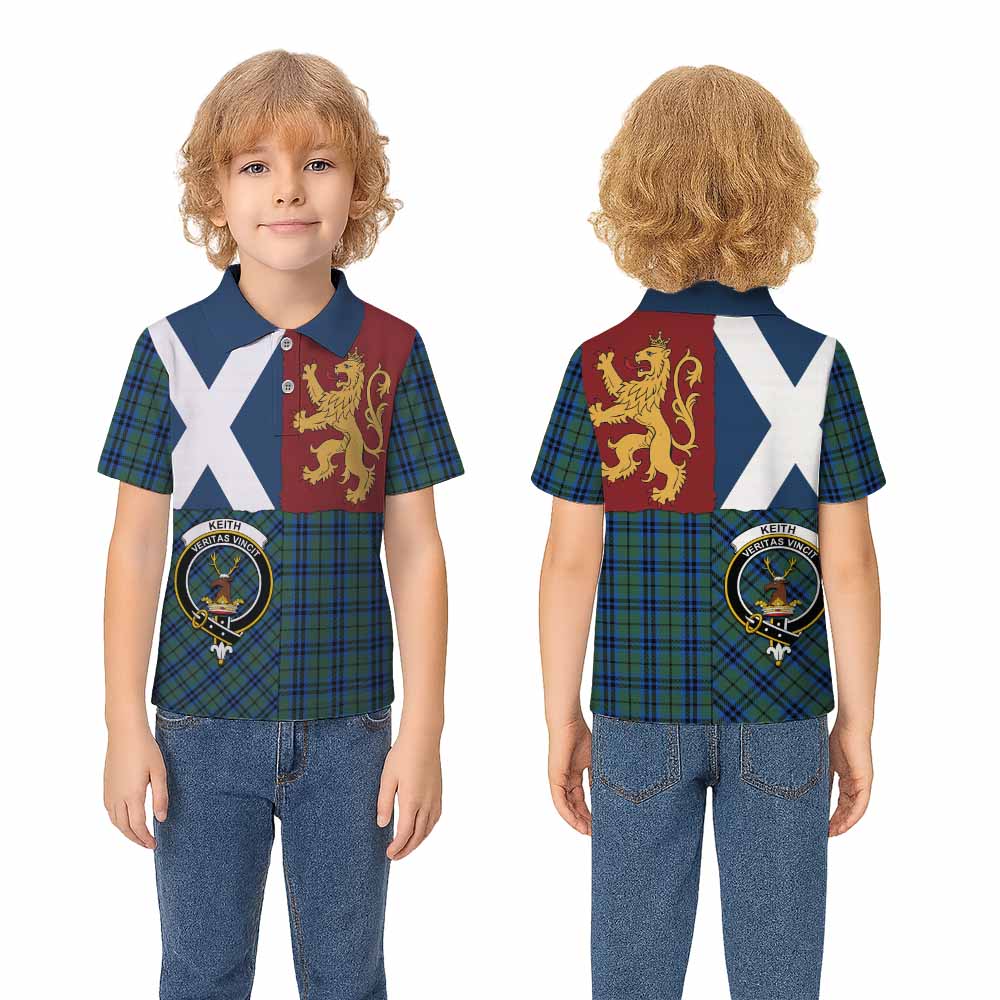 Keith Crest Tartan Kid Polo Shirt with Lion Rampant Saltire Style - Tartan Vibes Clothing