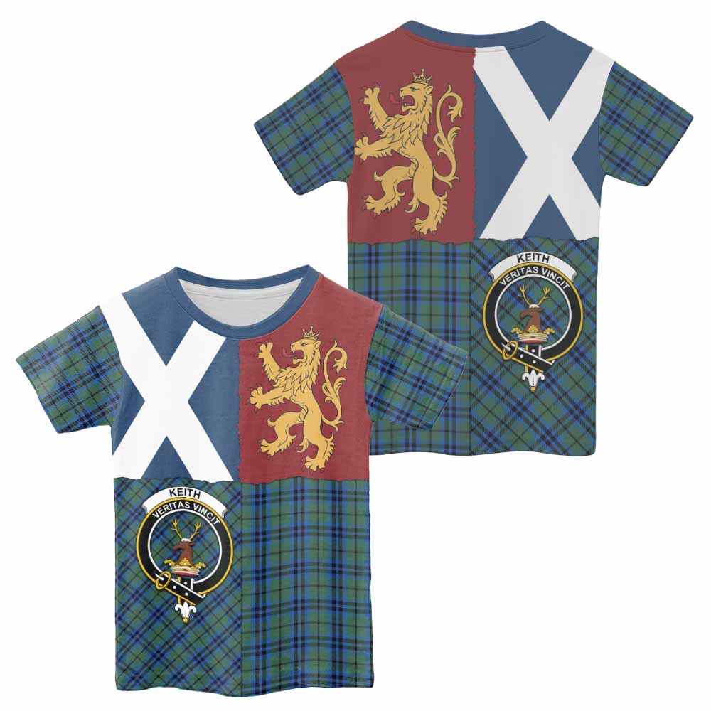 Keith Crest Tartan Kid T-shirt with Lion Rampant Saltire Style - Tartan Vibes Clothing