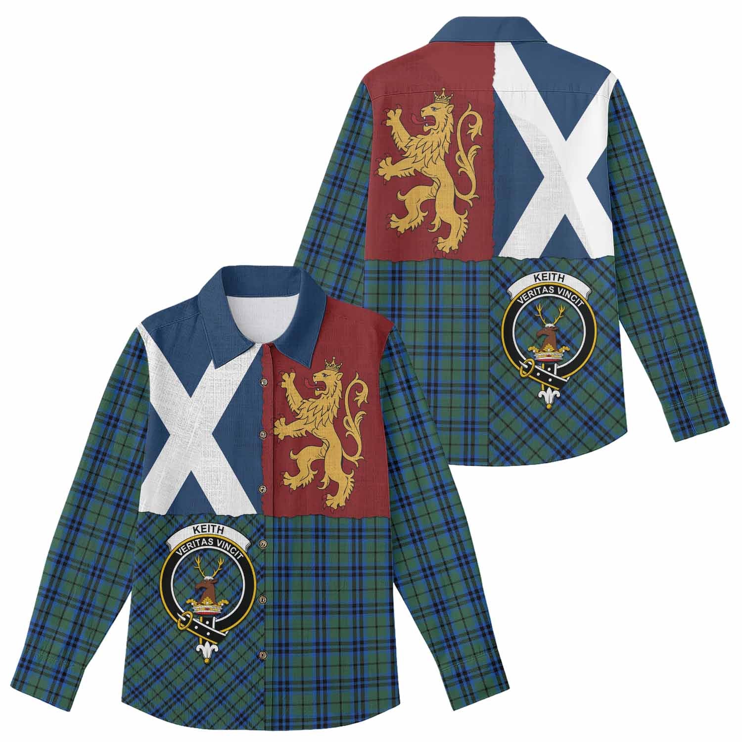 Keith Crest Tartan Women Casual Shirt with Lion Rampant Saltire Style