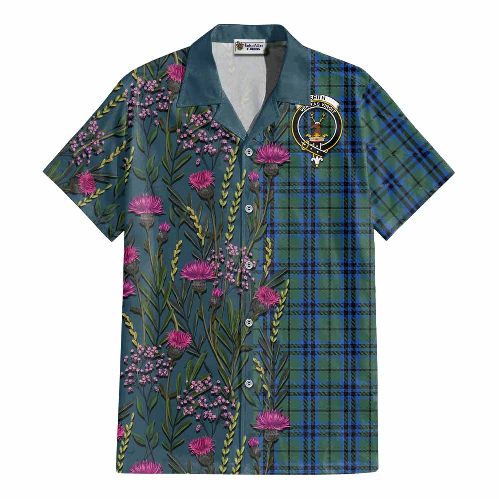 Keith Family Crest Tartan Cotton Hawaiian Shirt Scottish Thistle Flower Pattern Half Style - Tartan Vibes Clothing