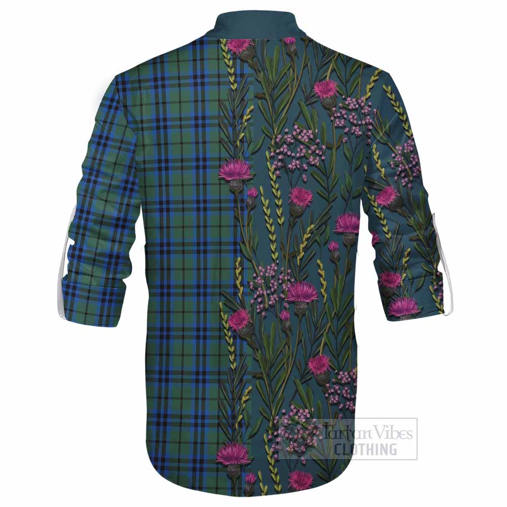 Keith Family Crest Tartan Ghillie Shirt Scottish Thistle Flower Pattern Half Style - Tartan Vibes Clothing