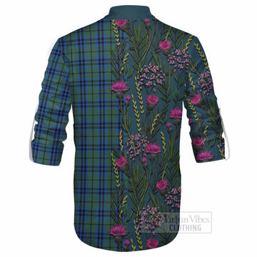 Keith Family Crest Tartan Ghillie Shirt Scottish Thistle Flower Pattern Half Style