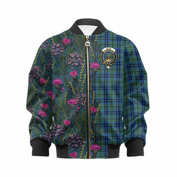 Keith Family Crest Tartan Kid Bomber Jacket Scottish Thistle Flower Pattern Half Style - Tartan Vibes Clothing