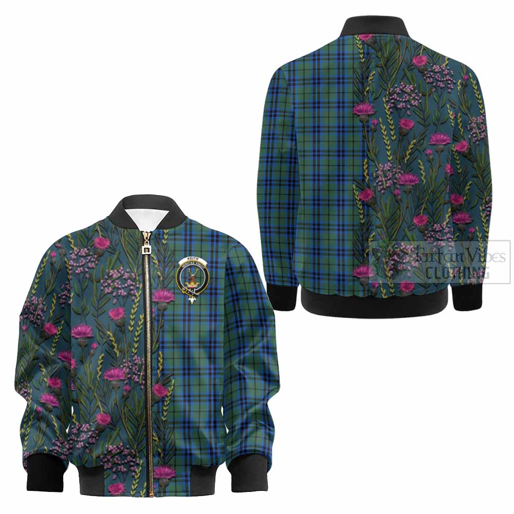 Keith Family Crest Tartan Kid Bomber Jacket Scottish Thistle Flower Pattern Half Style - Tartan Vibes Clothing