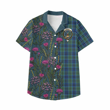 Keith Family Crest Tartan Kid Hawaiian Shirt Scottish Thistle Flower Pattern Half Style - Tartan Vibes Clothing