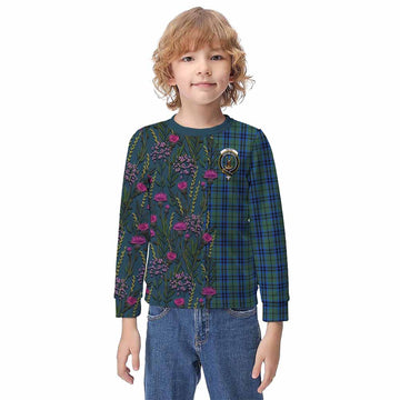 Keith Family Crest Tartan Kid Knitted Sweatshirt Scottish Thistle Flower Pattern Half Style - Tartan Vibes Clothing