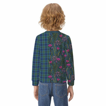 Keith Family Crest Tartan Kid Knitted Sweatshirt Scottish Thistle Flower Pattern Half Style - Tartan Vibes Clothing