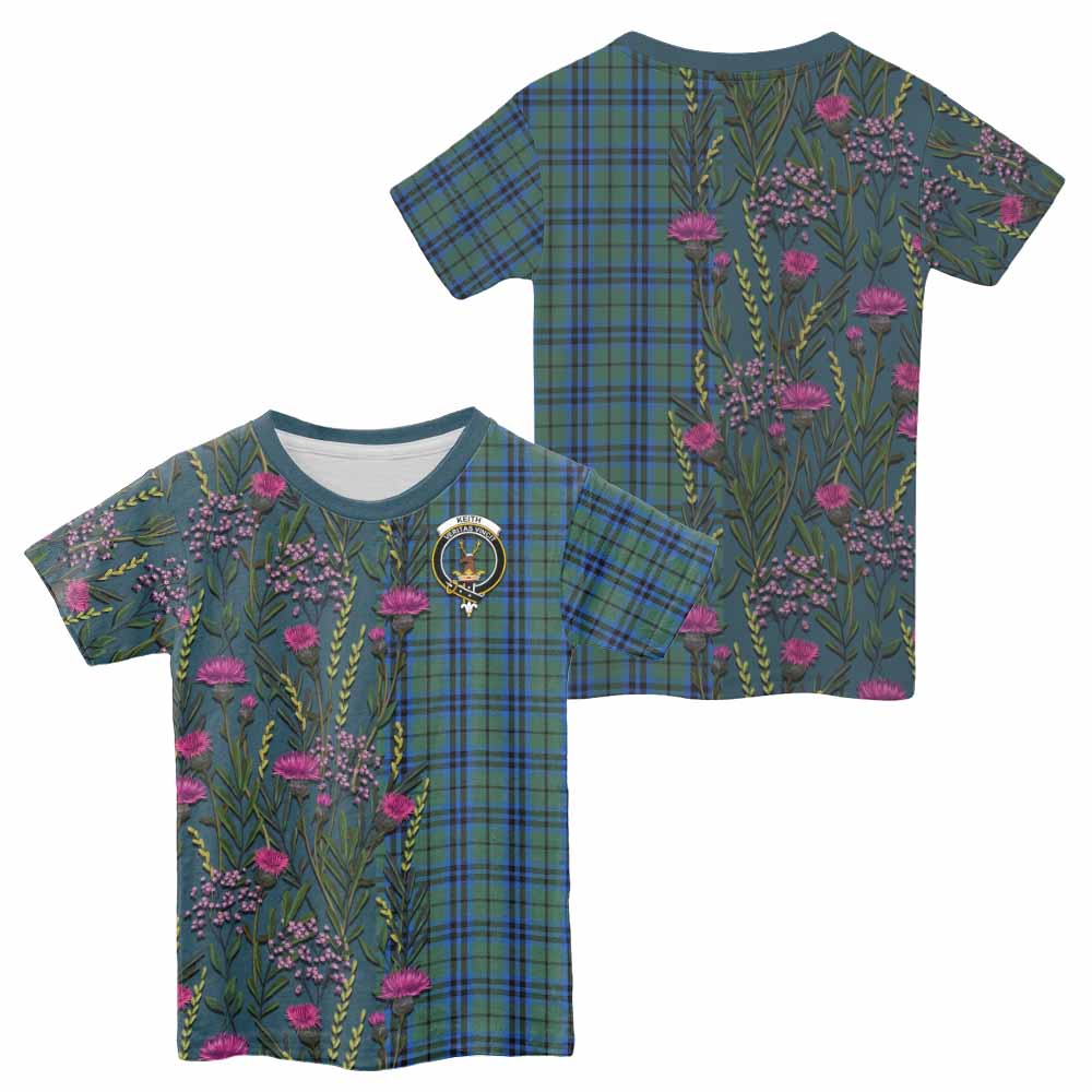 Keith Family Crest Tartan Kid T-shirt Scottish Thistle Flower Pattern Half Style - Tartan Vibes Clothing