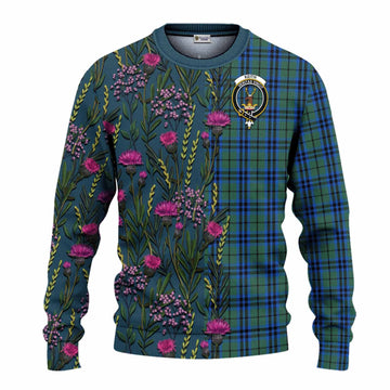 Keith Family Crest Tartan Knitted Sweater Scottish Thistle Flower Pattern Half Style