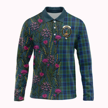 Keith Family Crest Tartan Long Sleeve Polo Shirt Scottish Thistle Flower Pattern Half Style