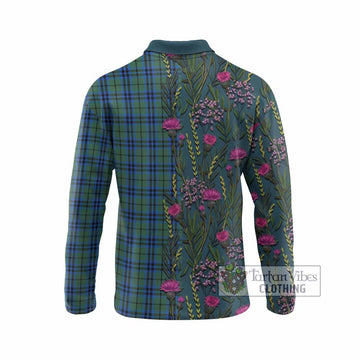 Keith Family Crest Tartan Long Sleeve Polo Shirt Scottish Thistle Flower Pattern Half Style
