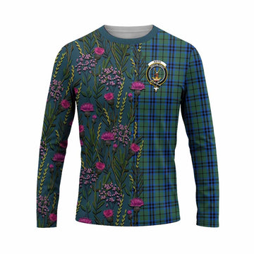 Keith Family Crest Tartan Long Sleeve T-Shirt Scottish Thistle Flower Pattern Half Style