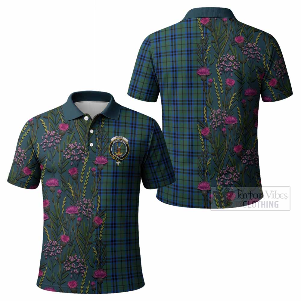 Keith Family Crest Tartan Polo Shirt Scottish Thistle Flower Pattern Half Style - Tartan Vibes Clothing