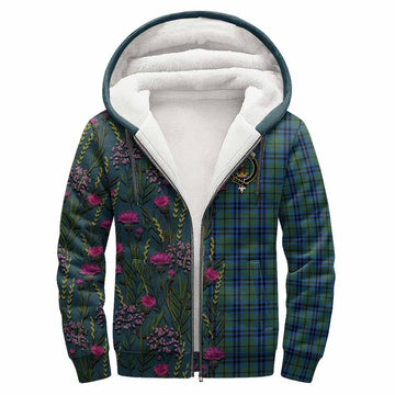 Keith Family Crest Tartan Sherpa Hoodie Scottish Thistle Flower Pattern Half Style