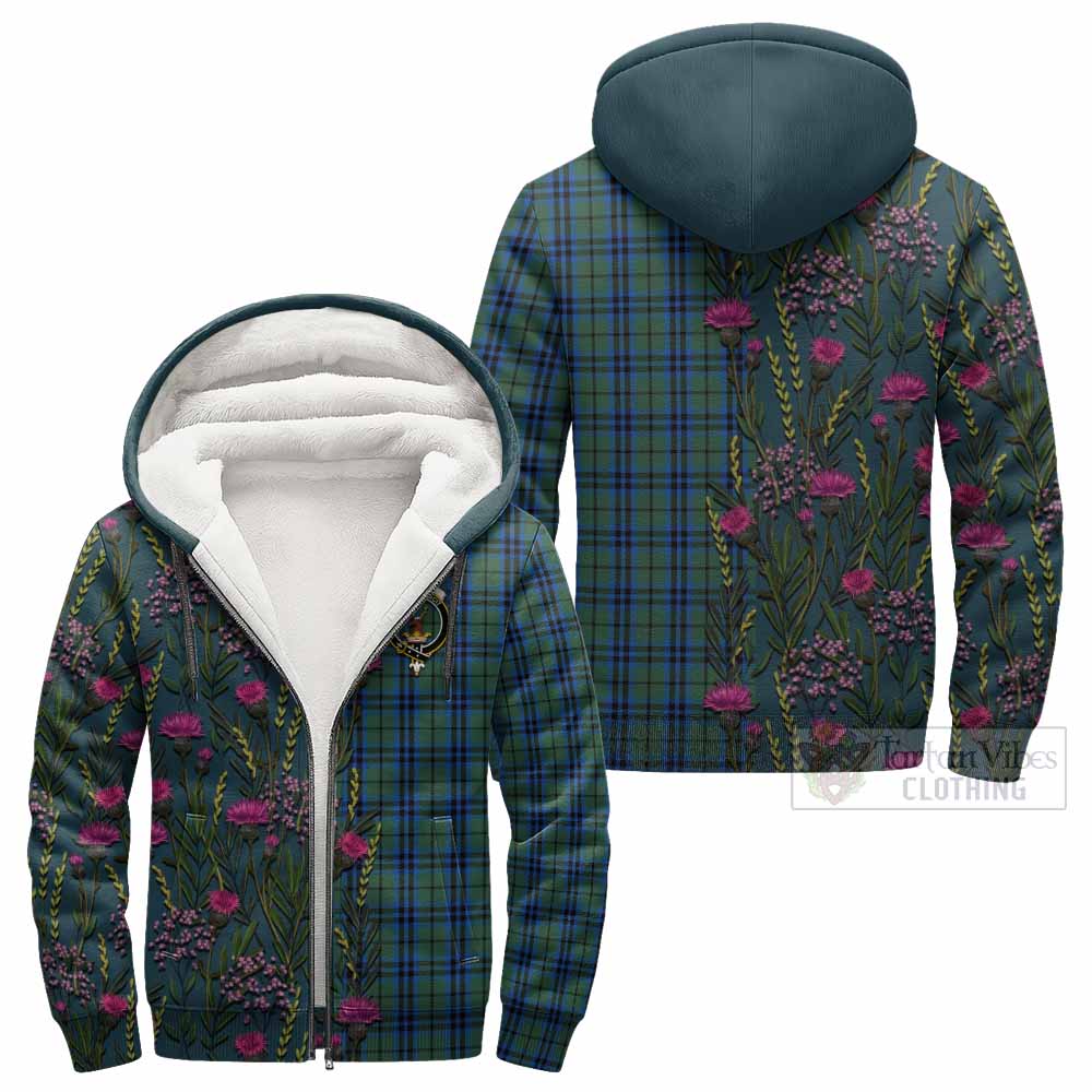 Keith Family Crest Tartan Sherpa Hoodie Scottish Thistle Flower Pattern Half Style - Tartan Vibes Clothing