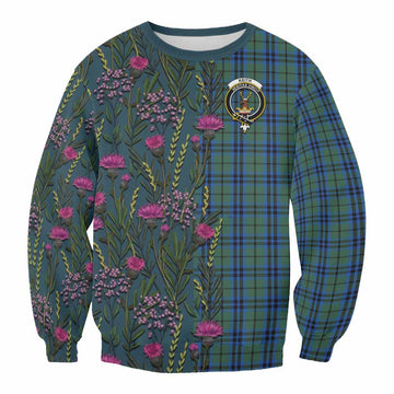 Keith Family Crest Tartan Sweatshirt Scottish Thistle Flower Pattern Half Style
