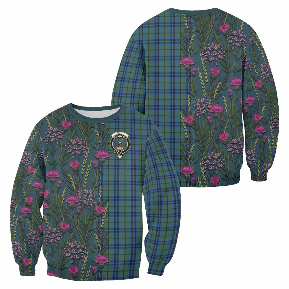 Keith Family Crest Tartan Sweatshirt Scottish Thistle Flower Pattern Half Style - Tartan Vibes Clothing