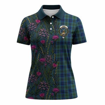 Keith Family Crest Tartan Women Polo Shirt Scottish Thistle Flower Pattern Half Style