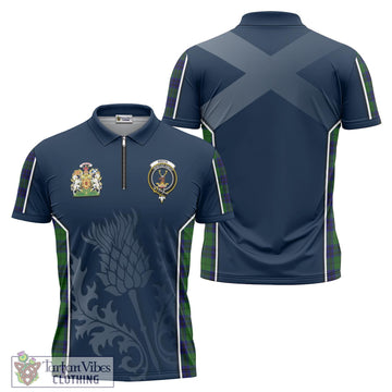 Keith Modern Tartan Zipper Polo Shirt with Family Crest and Scottish Thistle Vibes Sport Style