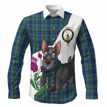 Keith Scottish Terrier Tartan Crest Long Sleeve Button Shirts Thistle Heritage Art