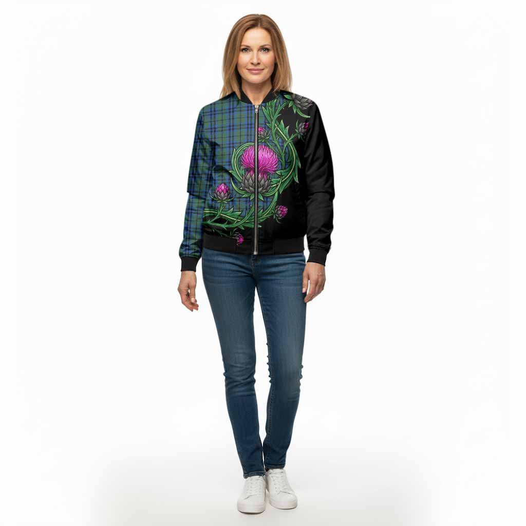 Keith Tartan Bomber Jacket Resilient Scottish Thistle - Tartan Vibes Clothing