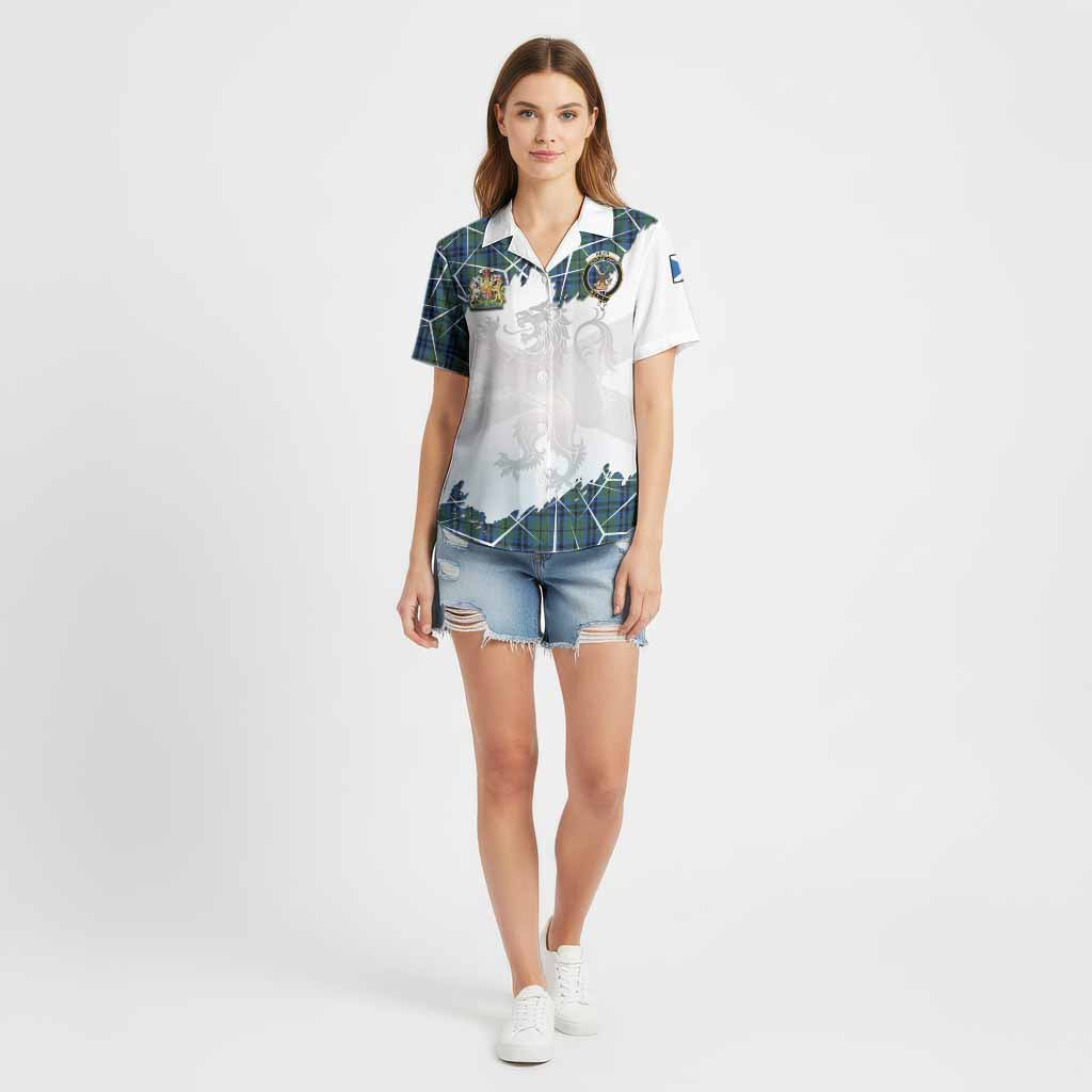 Keith Tartan Cotton Hawaiian Shirt with Family Crest and Lion Rampant Grunge Style