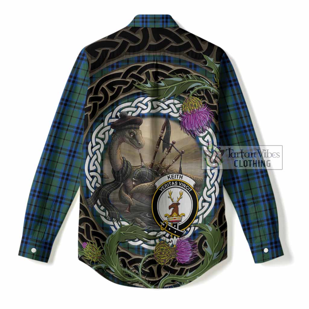 Keith Tartan Crest Bagpipe Nessie Women Casual Shirt Scottish Loch Ness Monster Celtic Thistle