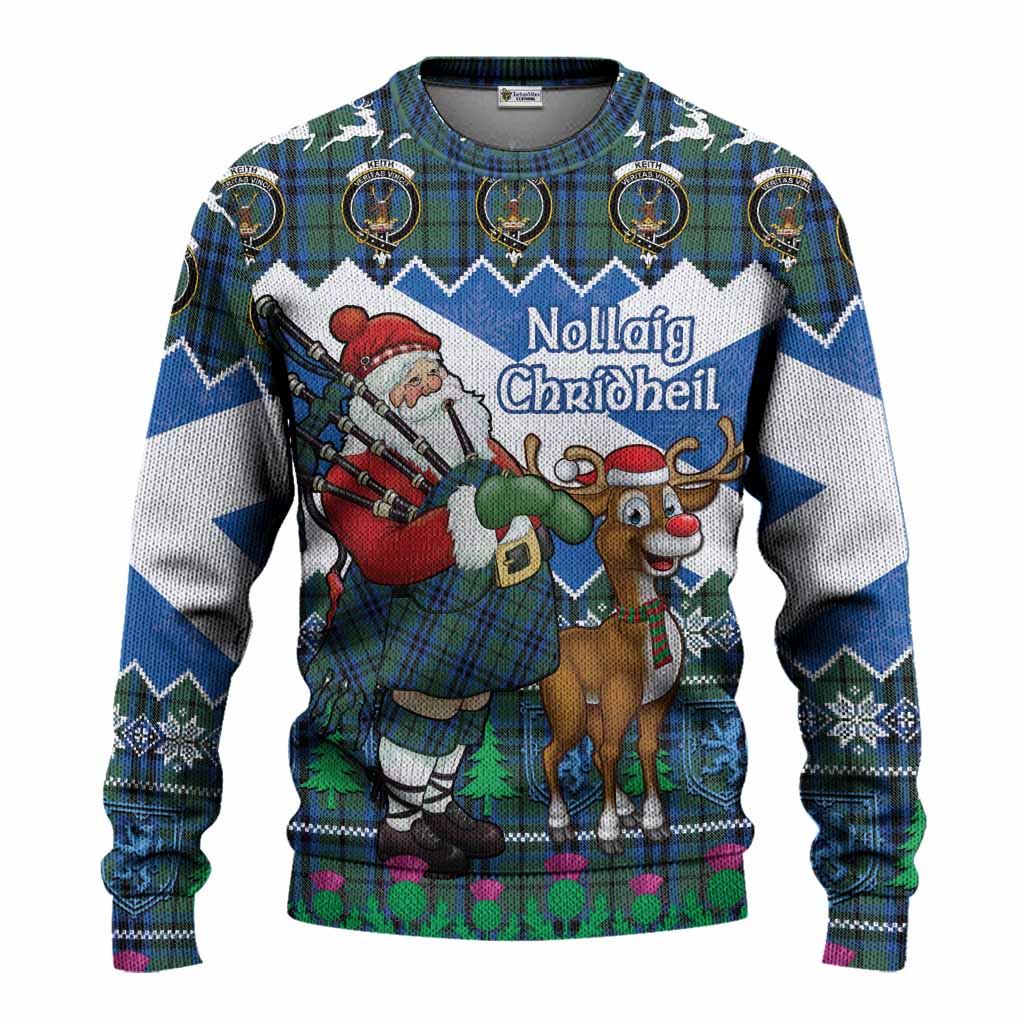 Keith Tartan Crest Christmas Christmas Ugly Sweater Scotland Santa With Bagpipes Cute Reindeer