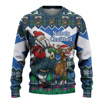 Keith Tartan Crest Christmas Christmas Ugly Sweater Scotland Santa With Bagpipes Cute Reindeer