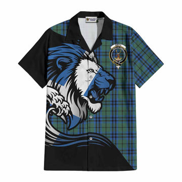 Keith Tartan Crest Cotton Hawaiian Shirt Scottish Golden Lions Wave Flow