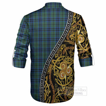 Keith Tartan Crest Ghillie Shirt Celtic Knot and Triple Trickle Spiral Symbols