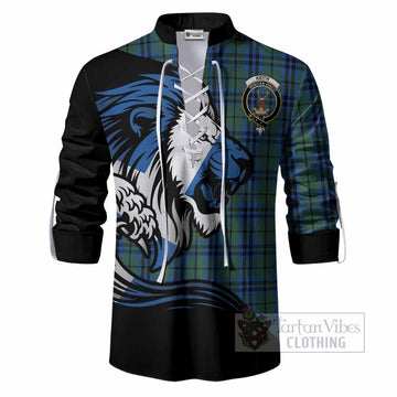 Keith Tartan Crest Ghillie Shirt Scottish Golden Lions Wave Flow