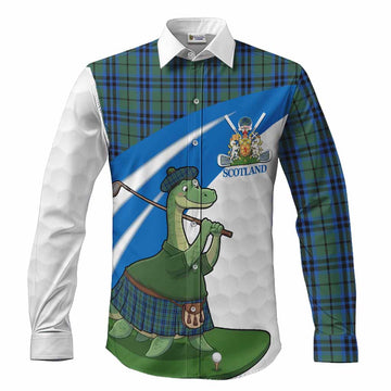 Keith Tartan Crest Golf Nessie Long Sleeve Button Shirts Loch Ness Monster Sporty Style