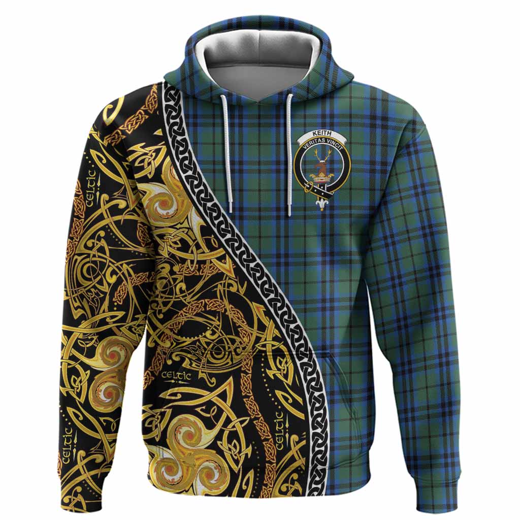 Keith Tartan Crest Hoodie Celtic Knot and Triple Trickle Spiral Symbols