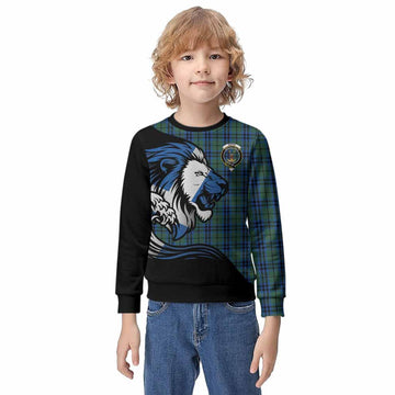 Keith Tartan Crest Kid Knitted Sweatshirt Scottish Golden Lions Wave Flow