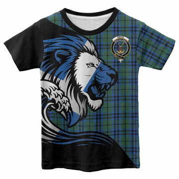 Keith Tartan Crest Kid T-shirt Scottish Golden Lions Wave Flow