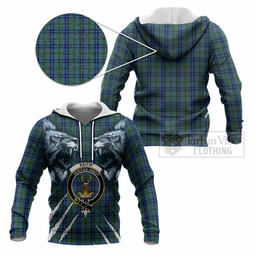 Keith Tartan Crest Knitted Hoodie Ferocious Lion Style