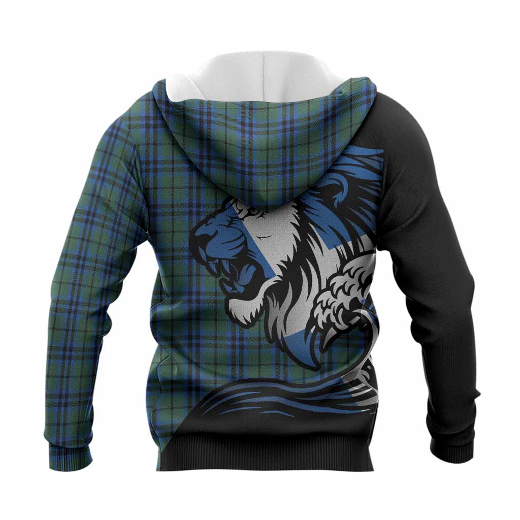Keith Tartan Crest Knitted Hoodie Scottish Golden Lions Wave Flow