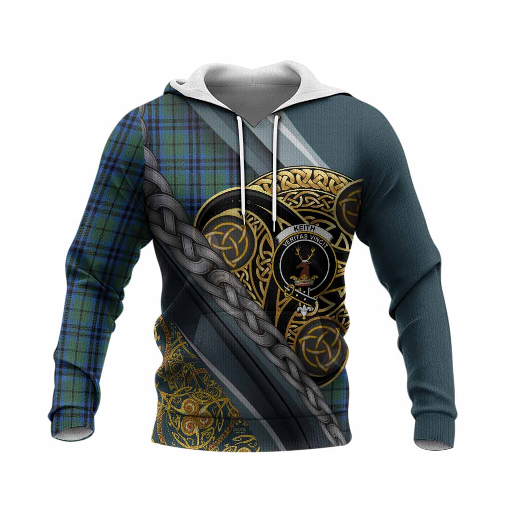 Keith Tartan Crest Knitted Hoodie Scottish Triskele Celtic