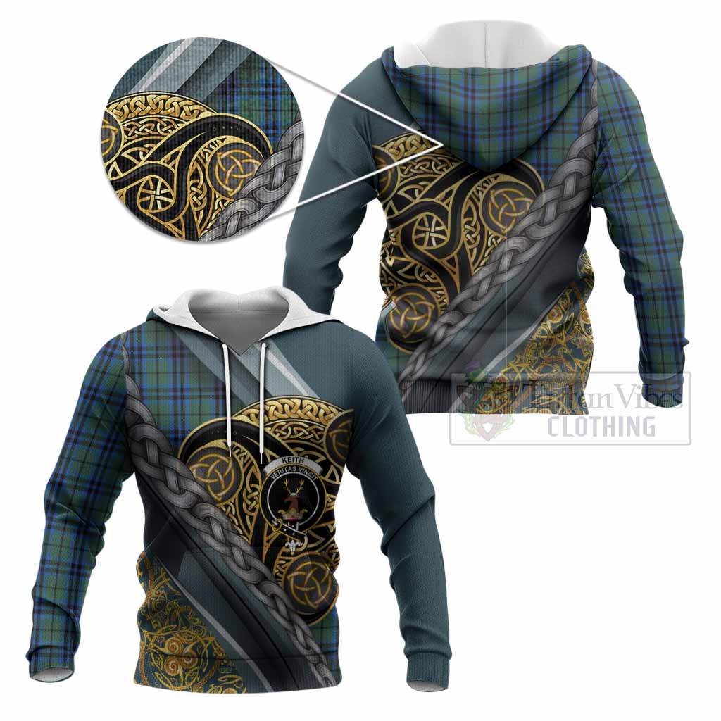 Keith Tartan Crest Knitted Hoodie Scottish Triskele Celtic