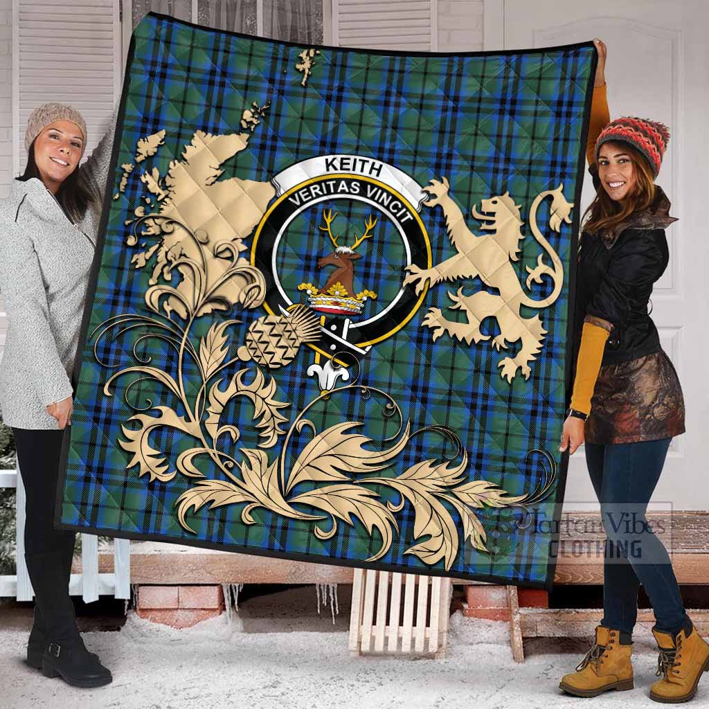 Keith Tartan Crest Premium Quilt with Scottish Iconic Symbols 