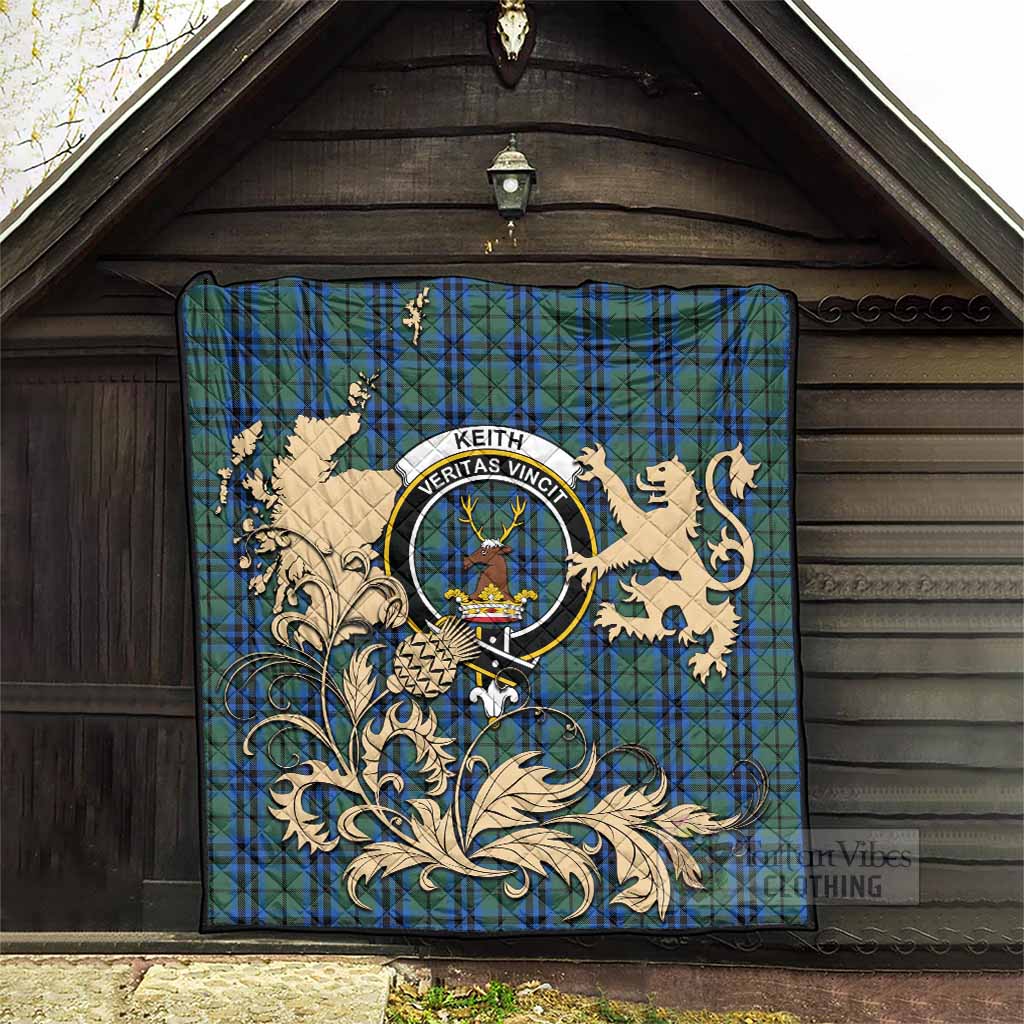 Keith Tartan Crest Premium Quilt with Scottish Iconic Symbols 