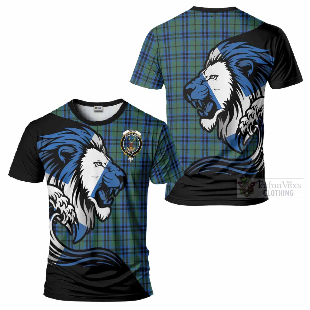 Keith Tartan Crest T-Shirt Scottish Golden Lions Wave Flow
