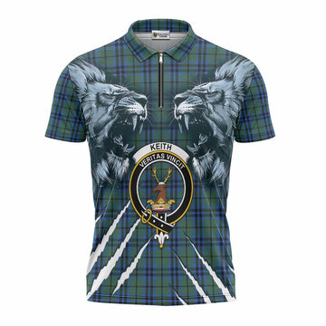 Keith Tartan Crest Zipper Polo Shirt Ferocious Lion Style