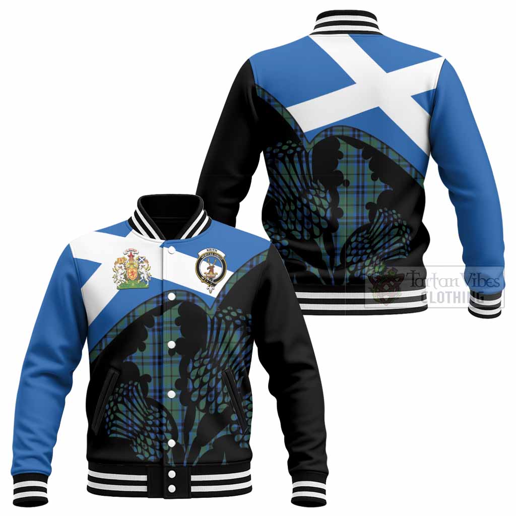 Keith Tartan Family Crest Baseball Jacket Scotland Thistle Floral Flag Style