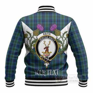 Keith Tartan Family Crest Baseball Jacket Scottish Burns Night Thistle Floral
