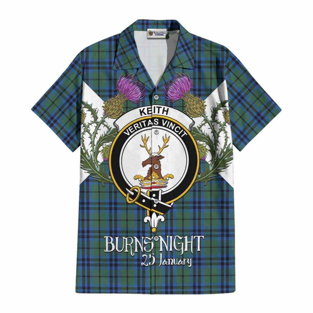 Keith Tartan Family Crest Cotton Hawaiian Shirt Scottish Burns Night Thistle Floral